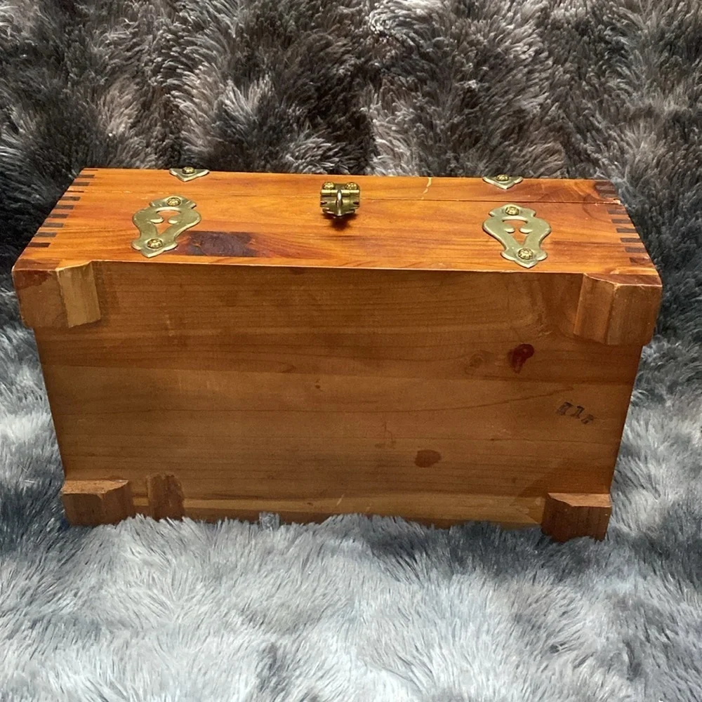 Vintage Wooden Jewelry Box with Brass Accents - Picture 7 of 16